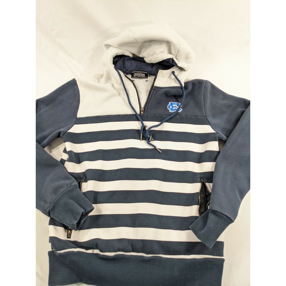 Effectus Clothing Mens Navy Striped Quarter Zip Hoodie W/Pockets‎ Size Medium